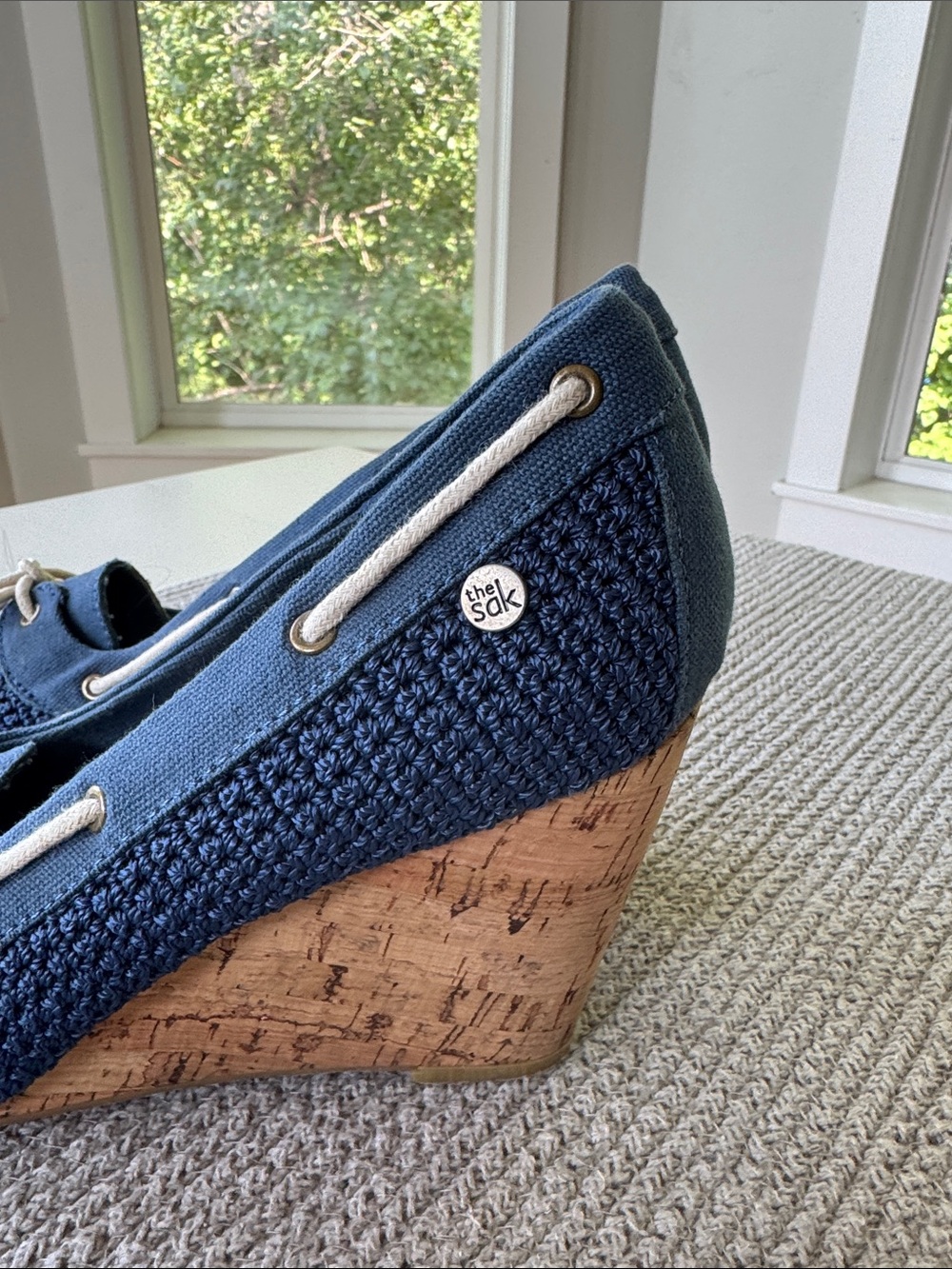 The Sak Navy Canvas Wedge Boat Shoes with Rope Laces - Picture 4 of 7